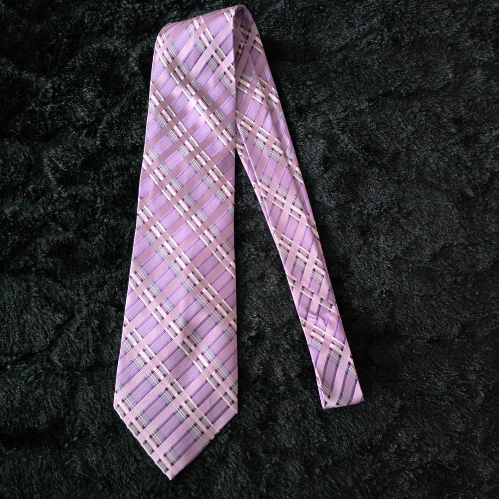 Versailles by Piattelli Men's 100%‎ Silk Hand Made Plaid Tie Lavender Business - Picture 5 of 10